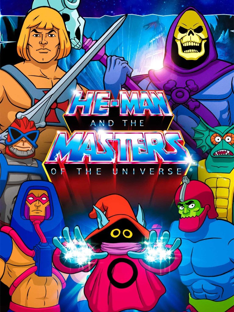 He-Man and the Masters of the Universe poster has many of the animated characters surrounding the title.